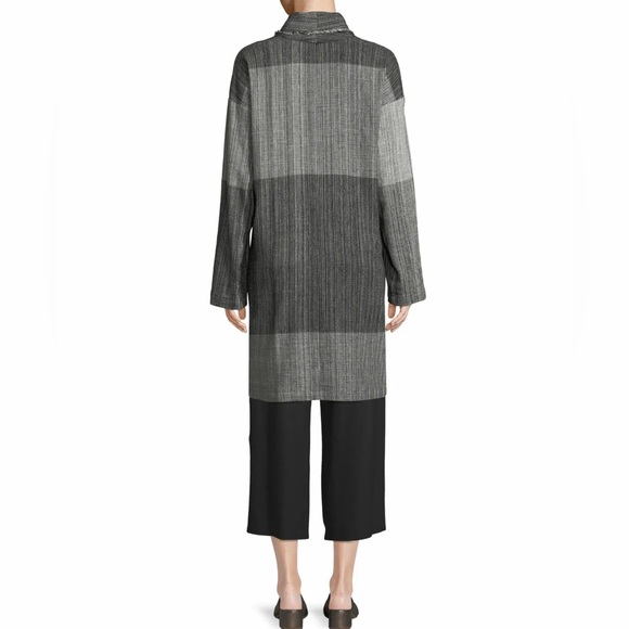 Eileen Fisher Black Organic Cotton Hazy Blocks Shawl Cardigan Jacket Size L/XL - Picture 2 of 15